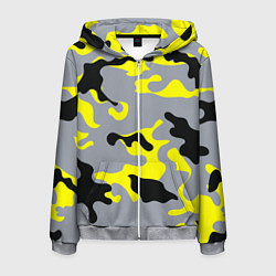 Толстовка 3D на молнии мужская Yellow & Grey Camouflage, цвет: 3D-меланж