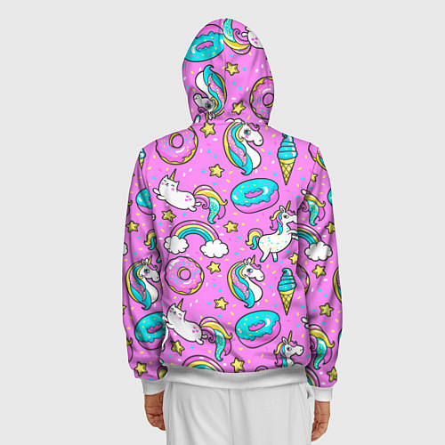 Мужская толстовка на молнии Сказочные единороги / 3D-Белый – фото 4
