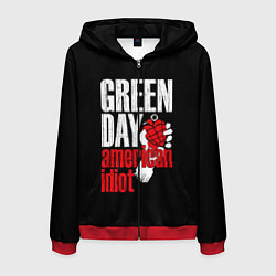 Толстовка 3D на молнии мужская Green Day: American Idiot, цвет: 3D-красный