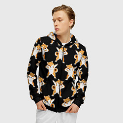 Толстовка 3D на молнии мужская Foxes Dab, цвет: 3D-черный — фото 2