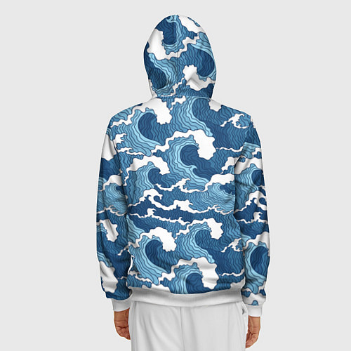 Мужская толстовка на молнии Морские волны графика / 3D-Белый – фото 4