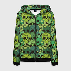 Толстовка 3D на молнии мужская Зеленые черепа - паттерн, цвет: 3D-черный
