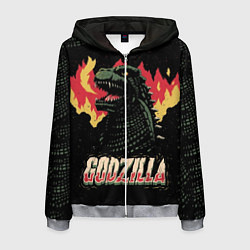Толстовка 3D на молнии мужская Flame Godzilla, цвет: 3D-меланж