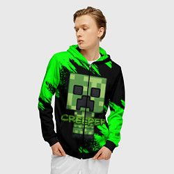 Толстовка 3D на молнии мужская MINECRAFT CREEPER, цвет: 3D-черный — фото 2