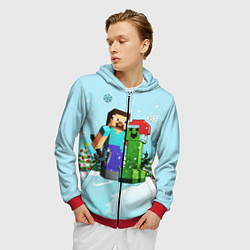 Толстовка 3D на молнии мужская MINECRAFT НОВОГОДНИЙ, цвет: 3D-красный — фото 2