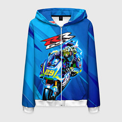 Толстовка 3D на молнии мужская Suzuki MotoGP, цвет: 3D-белый