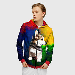 Толстовка 3D на молнии мужская Корги, цвет: 3D-красный — фото 2