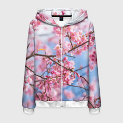 Толстовка 3D на молнии мужская Ветки Сакуры, цвет: 3D-белый