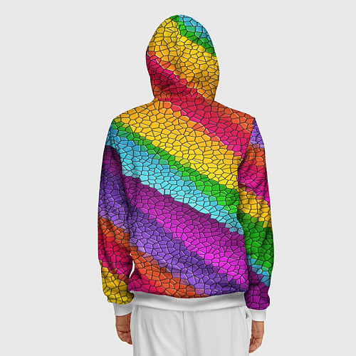 Мужская толстовка на молнии Яркая мозаика радуга диагональ / 3D-Белый – фото 4