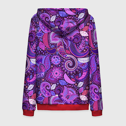 Мужская толстовка на молнии Фиолетовый этнический дудлинг / 3D-Красный – фото 2