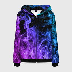 Толстовка 3D на молнии мужская ОГОНЬ НЕОН, цвет: 3D-черный