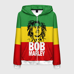 Толстовка 3D на молнии мужская Bob Marley, цвет: 3D-белый