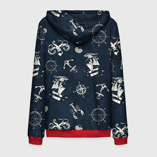 Мужская толстовка на молнии Nautical art / 3D-Красный – фото 2