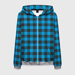 Толстовка 3D на молнии мужская Голубая клетка, цвет: 3D-меланж