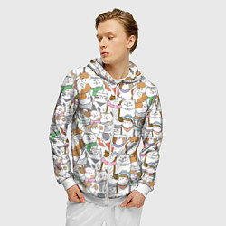 Толстовка 3D на молнии мужская Большая семья котиков, цвет: 3D-белый — фото 2