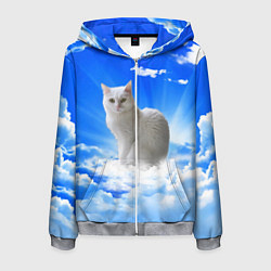 Толстовка 3D на молнии мужская Кот в облаках, цвет: 3D-меланж