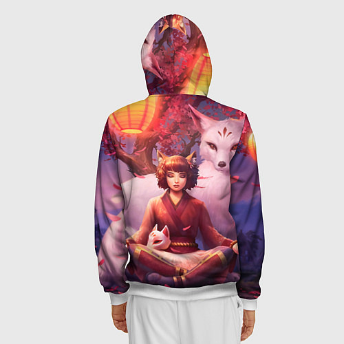 Мужская толстовка на молнии Девушка-лиса / 3D-Белый – фото 4