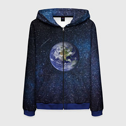 Толстовка 3D на молнии мужская Земля в космосе, цвет: 3D-синий