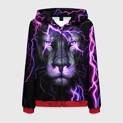 Толстовка 3D на молнии мужская НЕОНОВЫЙ ЛЕВ NEON LION, цвет: 3D-красный