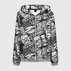 Толстовка 3D на молнии мужская Тату ретро, цвет: 3D-меланж