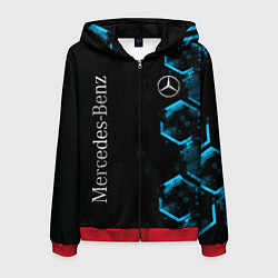 Толстовка 3D на молнии мужская Mercedes Мерседес Неон, цвет: 3D-красный