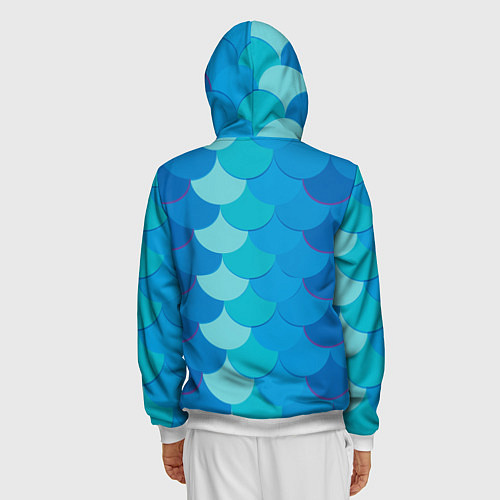 Мужская толстовка на молнии Синяя чешуя рыбы / 3D-Белый – фото 4