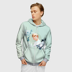 Толстовка 3D на молнии мужская Чимин в цветах, цвет: 3D-меланж — фото 2