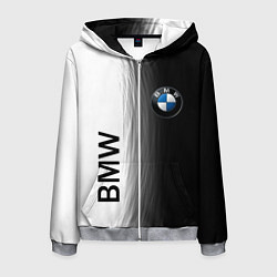 Толстовка 3D на молнии мужская Black and White BMW, цвет: 3D-меланж