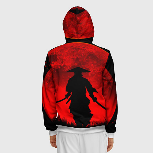 Мужская толстовка на молнии САМУРАЙ кровавой луны / 3D-Белый – фото 4