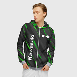 Толстовка 3D на молнии мужская KAWASAKI КАВАСАКИ SPORT, цвет: 3D-меланж — фото 2