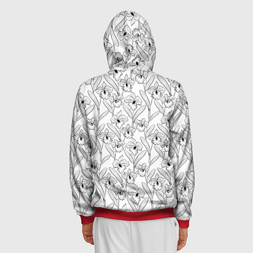Мужская толстовка на молнии Скетч Цветы орхидеи / 3D-Красный – фото 4