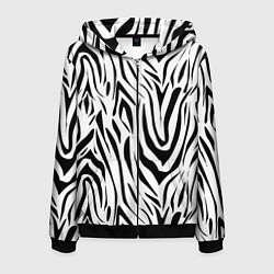 Толстовка 3D на молнии мужская Черно-белая зебра, цвет: 3D-черный