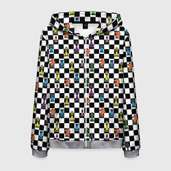 Толстовка 3D на молнии мужская Яркая шахматная доска, цвет: 3D-меланж