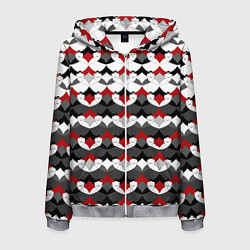 Толстовка 3D на молнии мужская Абстрактный красно-серый узор, цвет: 3D-меланж