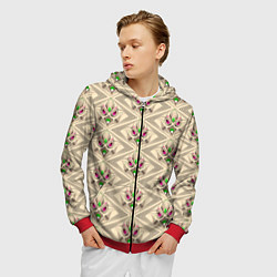 Толстовка 3D на молнии мужская Арт деко на бежевом фоне, цвет: 3D-красный — фото 2