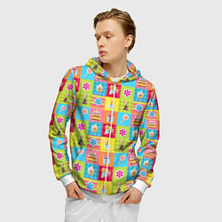 Толстовка 3D на молнии мужская День Рождения, цвет: 3D-белый — фото 2