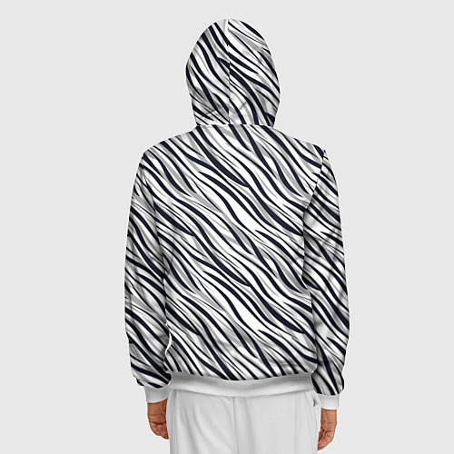 Мужская толстовка на молнии Черно-белый полосатый тигровый / 3D-Белый – фото 4