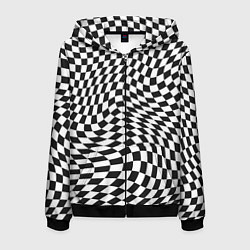 Толстовка 3D на молнии мужская Черно-белая клетка Black and white squares, цвет: 3D-черный