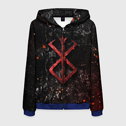 Толстовка 3D на молнии мужская BERSERK LOGO GRUNGE RED, цвет: 3D-синий