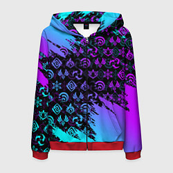 Толстовка 3D на молнии мужская GENSHIN NEON PATTERN SYMBOL НЕОН ЭМБЛЕМЫ, цвет: 3D-красный