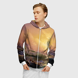 Толстовка 3D на молнии мужская Шторм в море девятый вал, цвет: 3D-белый — фото 2