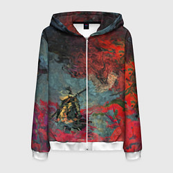 Толстовка 3D на молнии мужская Sekiro Самурай против дракона, цвет: 3D-белый