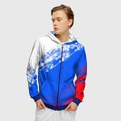 Толстовка 3D на молнии мужская Флаг РФ триколор, цвет: 3D-синий — фото 2