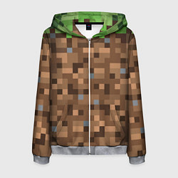 Толстовка 3D на молнии мужская ЗЕМЛЯ DIRT MINECRAFT, цвет: 3D-меланж