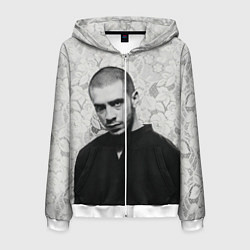 Толстовка 3D на молнии мужская Опасный Хаски, цвет: 3D-белый