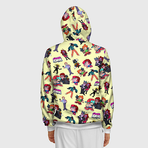 Мужская толстовка на молнии Friday Night Funkin - все герои / 3D-Белый – фото 4