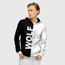 Толстовка 3D на молнии мужская WOLF Волк, цвет: 3D-белый — фото 2