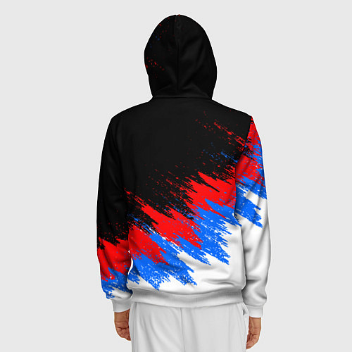 Мужская толстовка на молнии РОССИЯ, БРЫЗГИ КРАСОК, ТРИКОЛОР / 3D-Белый – фото 4