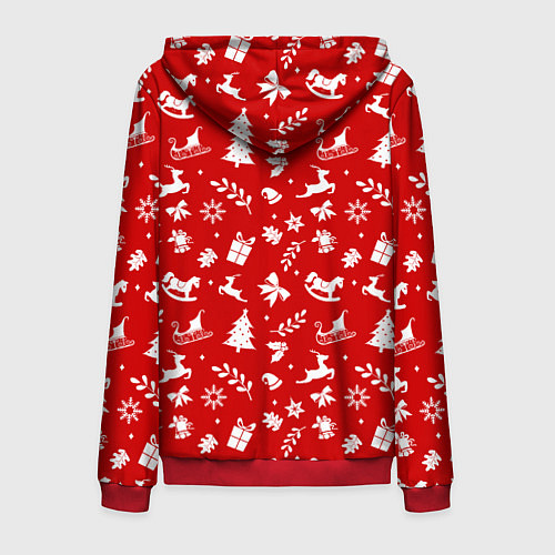 Мужская толстовка на молнии НОВОГОДНИЙ УЗОР КРАСНО БЕЛЫЙ / 3D-Красный – фото 2