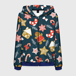 Толстовка 3D на молнии мужская Merry Christmas!!!, цвет: 3D-синий